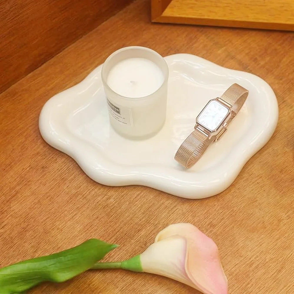 Jewelry Tray with Cloud Design Decorative Dish for Rings Keys Perfume Organizer for Dresser Nightstand Entryway Table
