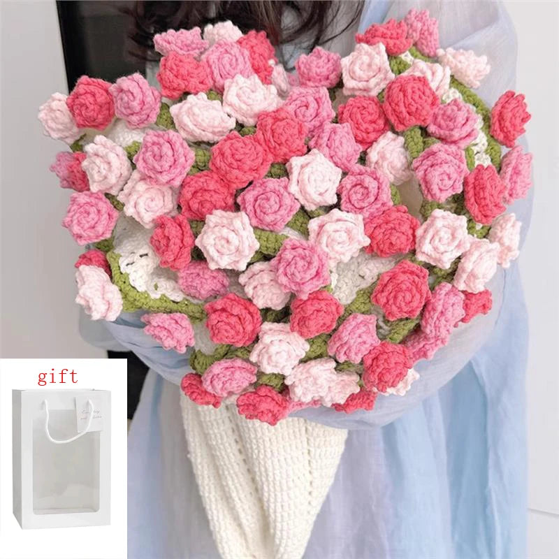Rose Blanket Bouquet With Gift Bag Crochet Handmade Blanket of Roses Birthday Valentine's Day Gift for Girlfriend