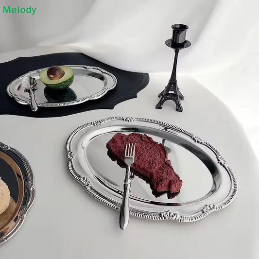 ♥Oval Decorative Serving Trays-3 Sizes Gold/Silver Stainless Steel Platter for Party, Coffee Table & Home Decor