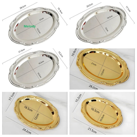 ♥Oval Decorative Serving Trays-3 Sizes Gold/Silver Stainless Steel Platter for Party, Coffee Table & Home Decor