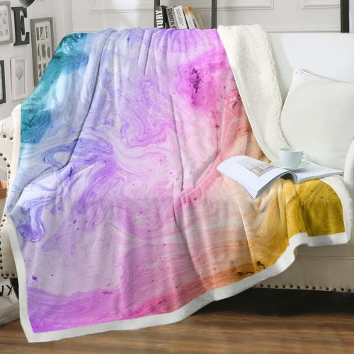 Pastel Fleece Throw Blanket Rainbow Marble Sherpa Blanket for Girls Women Colorful Tie Dye Plush Fuzzy Blanket for Sofa Bed Couch
