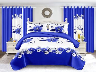 Blue White Floral Duvet Cover & Curtain Set 12 Piece, Queen Size - Coordinated Bedroom Bundle with Fitted Sheet, Pillowcases