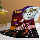1pc Halloween-themed Pink Flamingo Print Flannel Blanket, Cozy And Warm For Home Use Bed, Sofa, Camping, And Multi-scenario Application Suitable