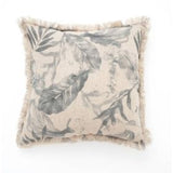 Linen Printed Cushion With Fringes  Brown