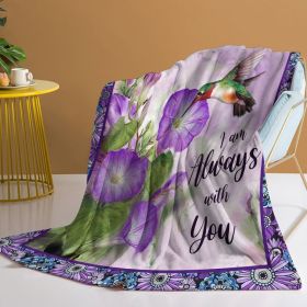 1pc Purple Morning Glory Hummingbird Print Flannel Blanket, Comfortable And Warm Home Throw For Bed, Sofa, Camping, And Multi-Scene Use With Seas