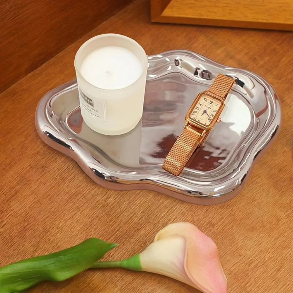 Jewelry Tray with Cloud Design Decorative Dish for Rings Keys Perfume Organizer for Dresser Nightstand Entryway Table