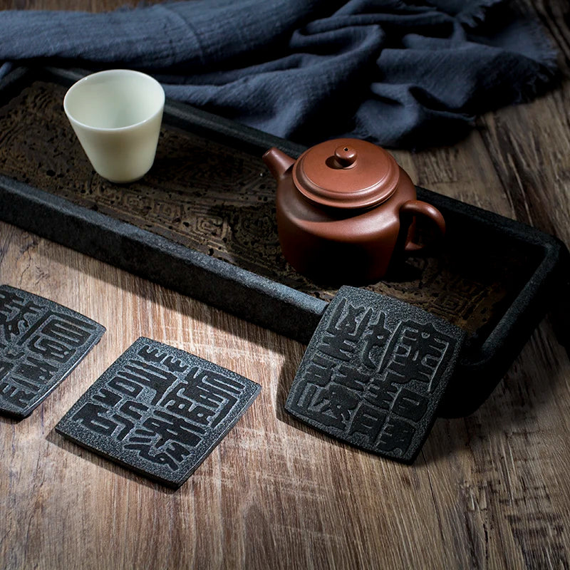Tea Tray Natural Volcanic Basalt Handcarved Dragon Totem Dry Pour Kung Fu Tea Ceremony Home Office Decor Tea Lover Gift 38x12cm