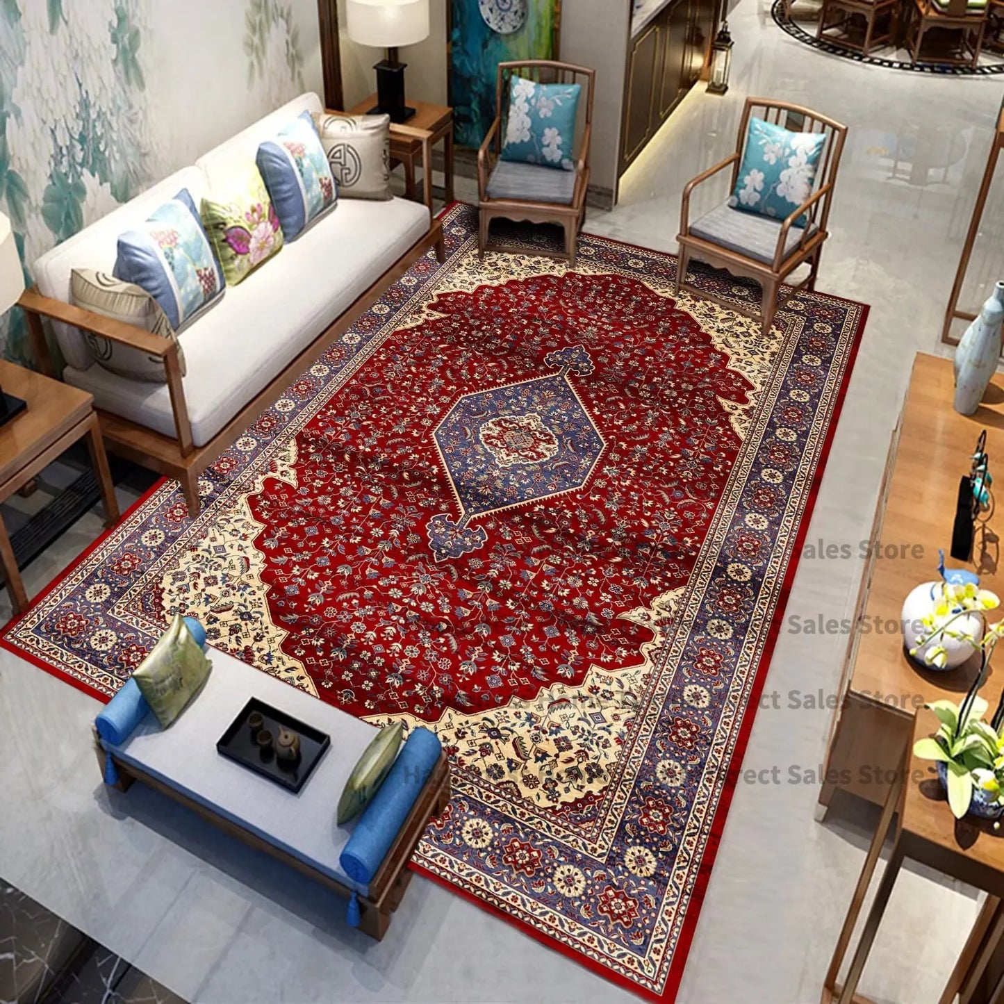 Persian Luxury Rugs for Bedroom Retro Red Home Decor Carpets for Living Room Soft Washable Non-slip Washroom Floor Mats Alfombra