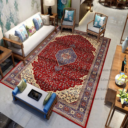 Persian Luxury Rugs for Bedroom Retro Red Home Decor Carpets for Living Room Soft Washable Non-slip Washroom Floor Mats Alfombra
