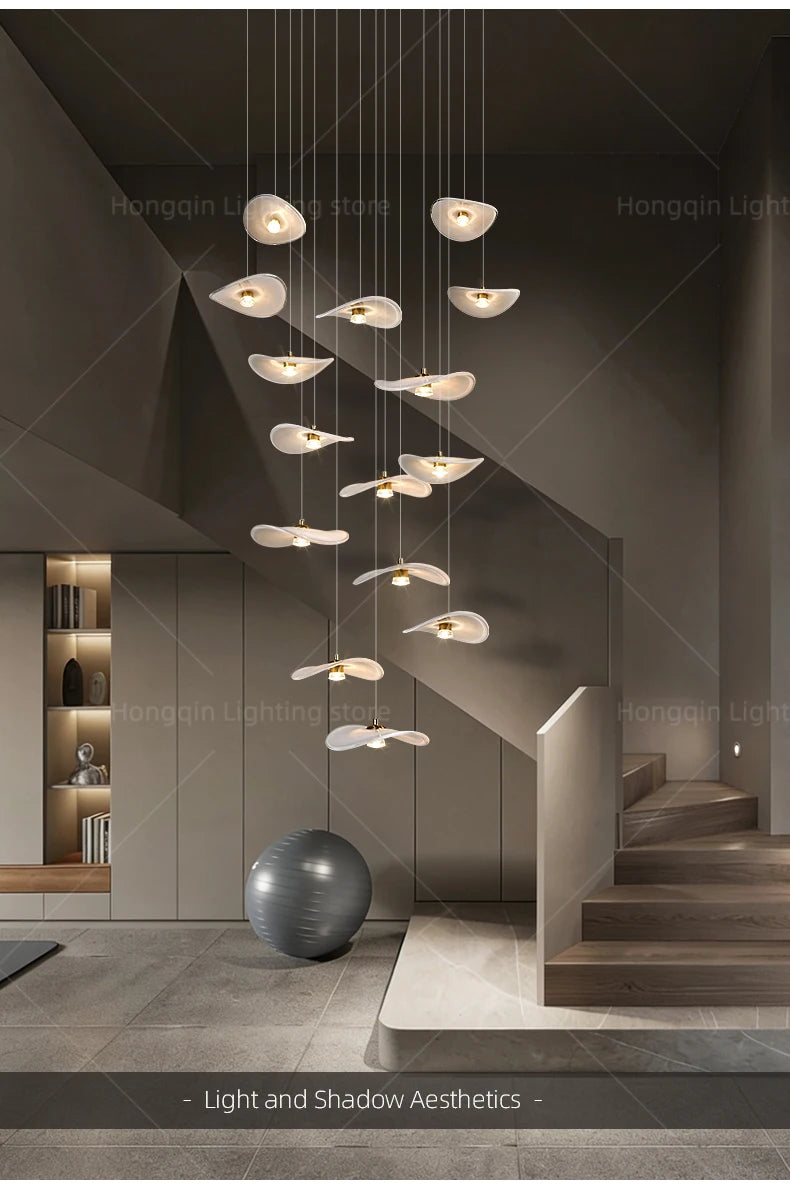 Luxury Stair Chandelier Pendant Light Lighting Duplex Loft Glass Hanging Lamp Nordic Minimalist Long Staircase Chandelier Lustre