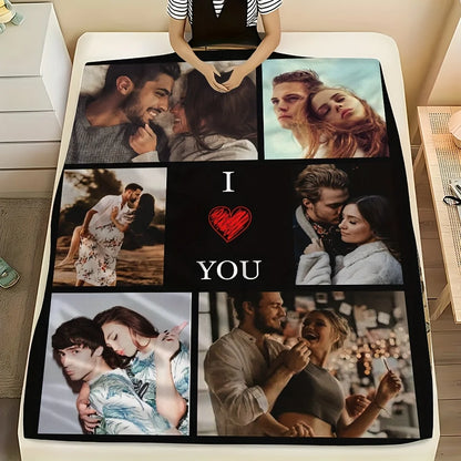 Custom Photo Blanket Personalized Valentine's Day Couple Photo Flannel Blanket Soft Warm for All Seasons Perfect for Bed Sofa