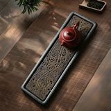 Tea Tray Natural Volcanic Basalt Handcarved Dragon Totem Dry Pour Kung Fu Tea Ceremony Home Office Decor Tea Lover Gift 38x12cm