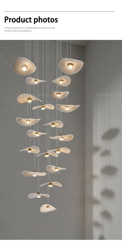Luxury Stair Chandelier Pendant Light Lighting Duplex Loft Glass Hanging Lamp Nordic Minimalist Long Staircase Chandelier Lustre