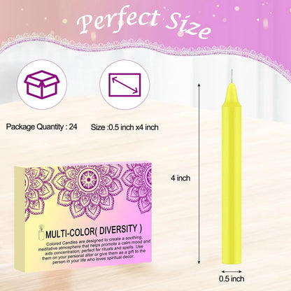 24 Pieces of 4-Inch Colored Stick Candles, Drip-Free, Smokeless, Unscented, Household Dinner Candles, Hand-Poured, High-Quality, Suitable for Churches, Homes, Weddings, Parties, Seasonal Celebrations, Emergencies, and Home De