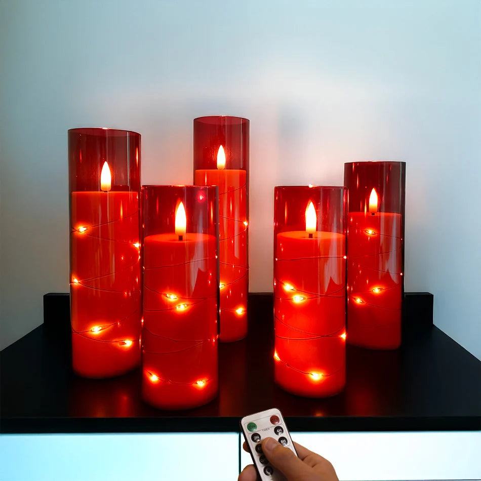 Flameless LED Candles Light,Electronic String Red Candle,Home Festival, Halloween Party Decoration,Wedding Candles, 5pcs/set