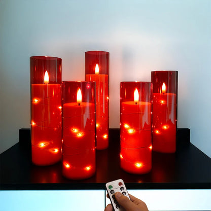 Flameless LED Candles Light,Electronic String Red Candle,Home Festival, Halloween Party Decoration,Wedding Candles, 5pcs/set