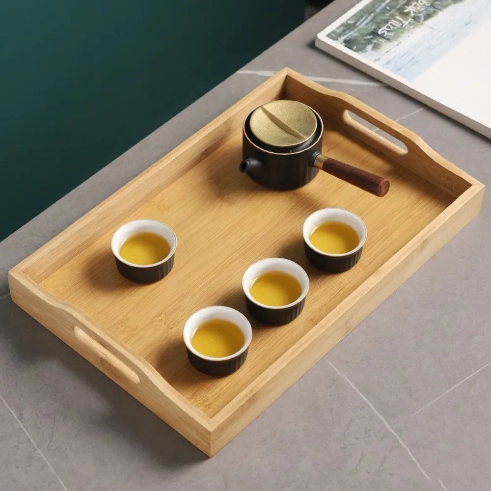 Rectangular Bamboo Tray Wooden Solid Color Fruit Snack Plates Kitchen Accessories Household Bread Tray