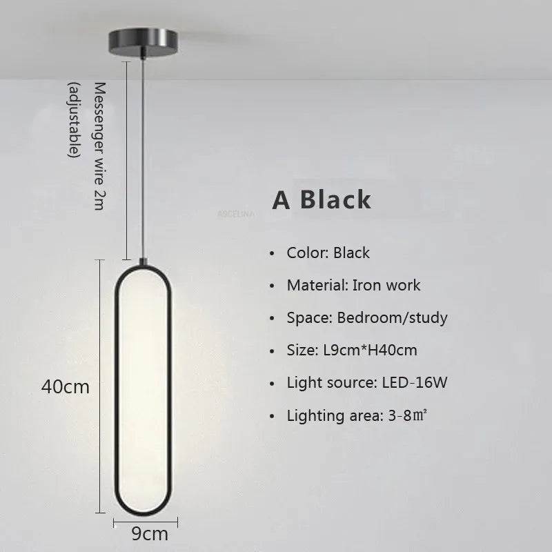 LED pendant light modern minimalist bedroom dining room golden black hanging light bedside reading light LED decorative pendant