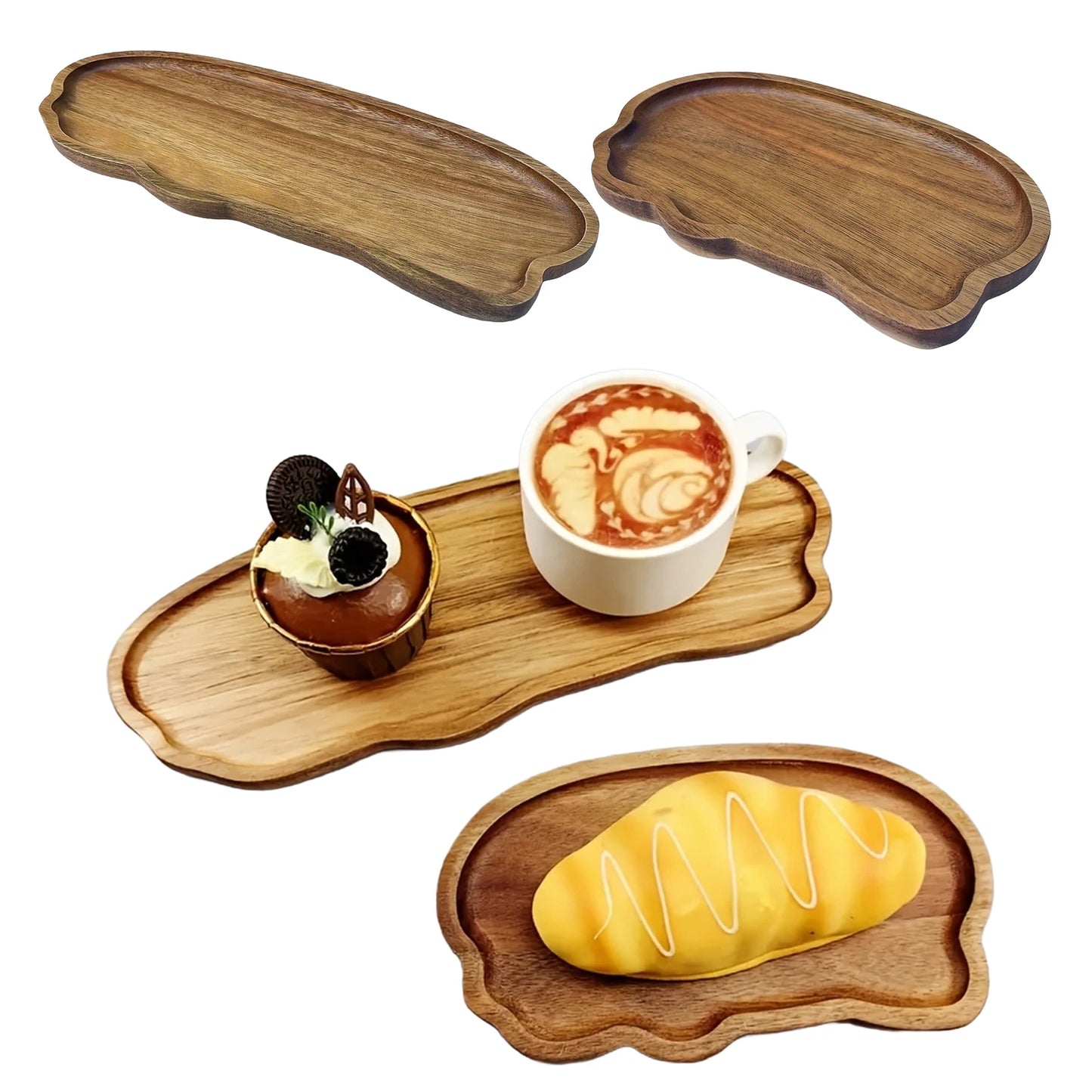 Japanese Style Acacia Wood Tray Rectangular Serving Plate Heat Resistant Wooden Tea Cup Plate Ellipse Bread Board Random Grain