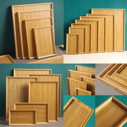 Rectangular Bamboo Tray Wooden Solid Color Fruit Snack Plates Kitchen Accessories Household Bread Tray