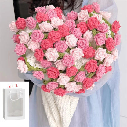 Rose Blanket Bouquet With Gift Bag Crochet Handmade Blanket of Roses Birthday Valentine's Day Gift for Girlfriend