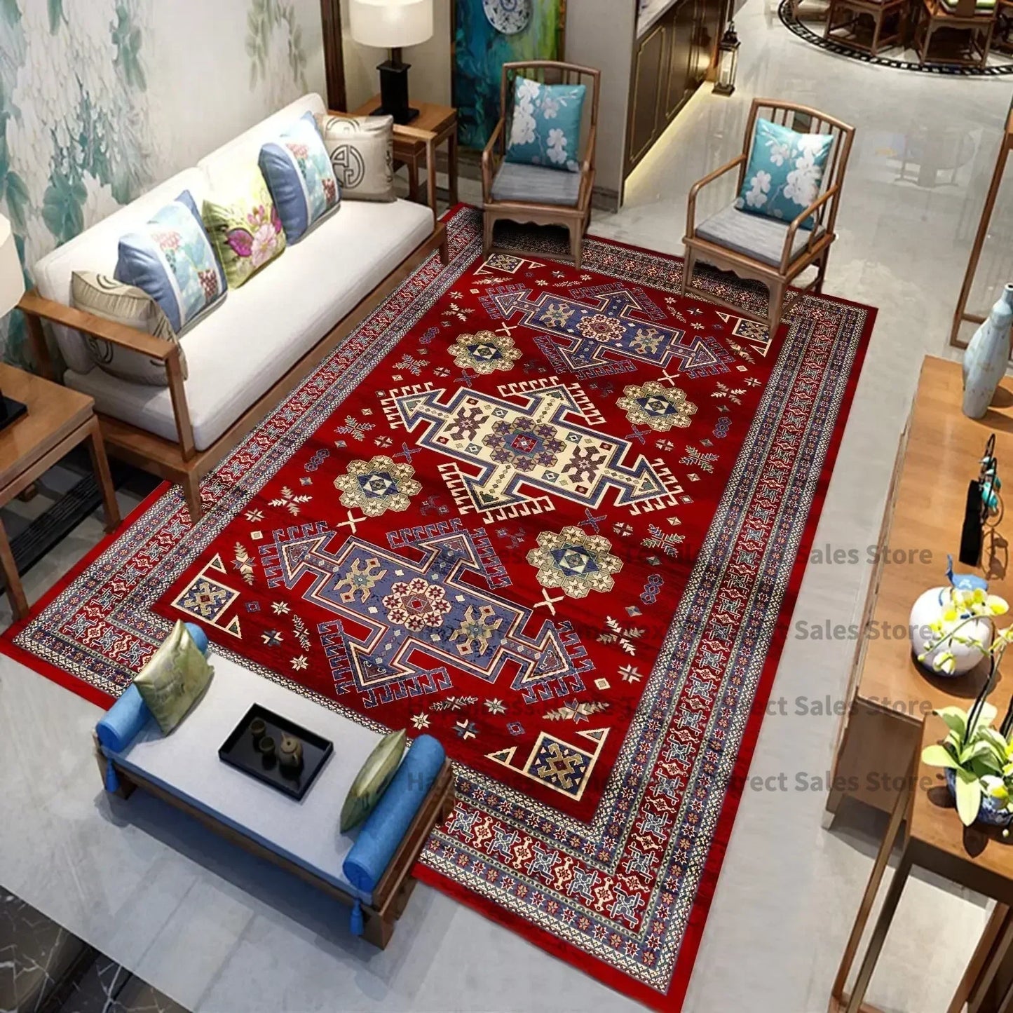 Persian Luxury Rugs for Bedroom Retro Red Home Decor Carpets for Living Room Soft Washable Non-slip Washroom Floor Mats Alfombra
