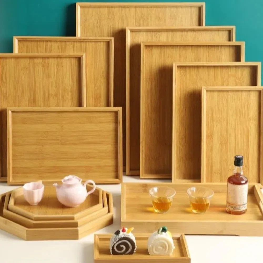 Rectangular Bamboo Tray Wooden Solid Color Fruit Snack Plates Kitchen Accessories Household Bread Tray