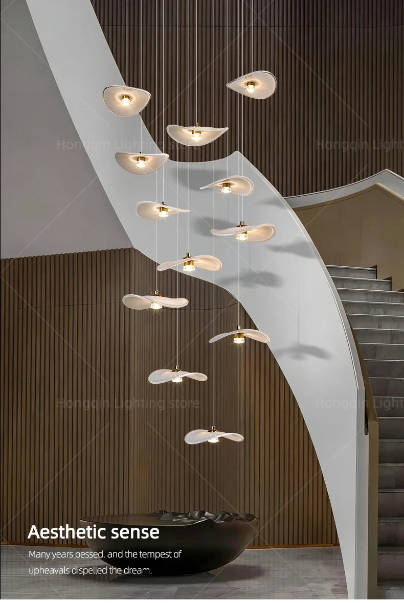 Luxury Stair Chandelier Pendant Light Lighting Duplex Loft Glass Hanging Lamp Nordic Minimalist Long Staircase Chandelier Lustre