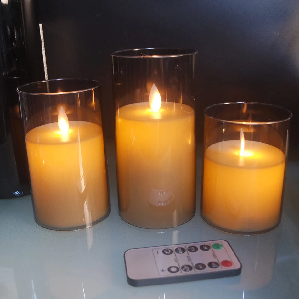 3pcs/set USB Rechargeable Led Pillar Candle,Flameless Remote control,Timer LED Candle Light table decorative,Christmas Candles