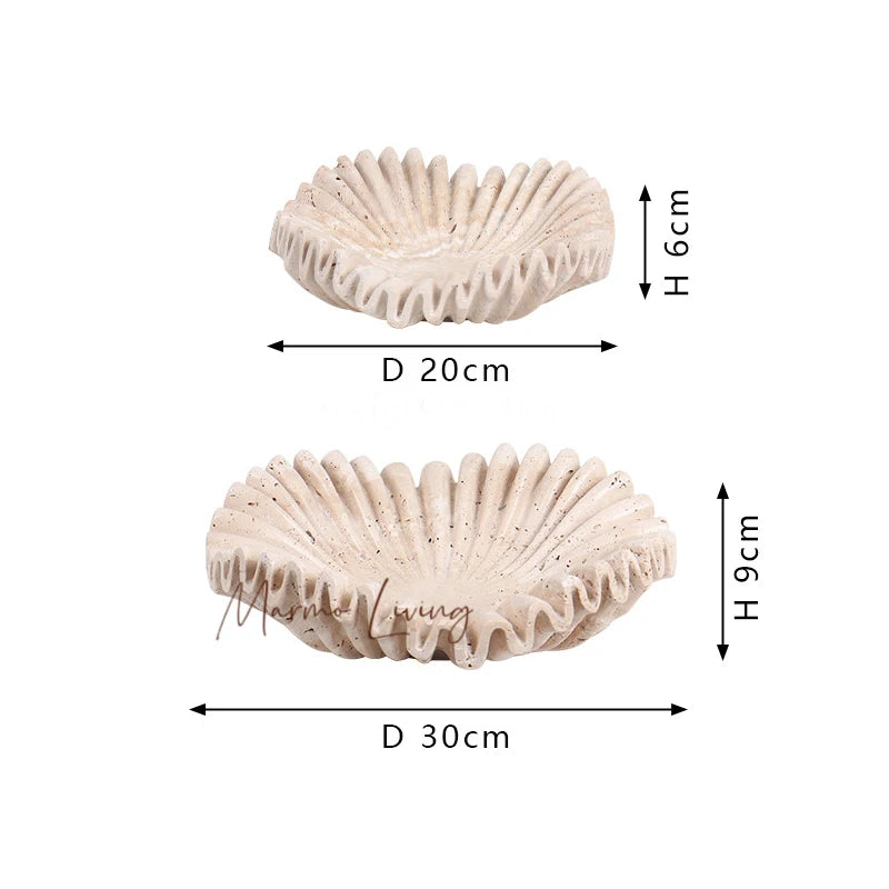 Marble Ruffle Bowl for Kitchen Counter and Living Room Travertine Scallop Bowl for Fruit Jewelry Decorative Tray for Home Decor