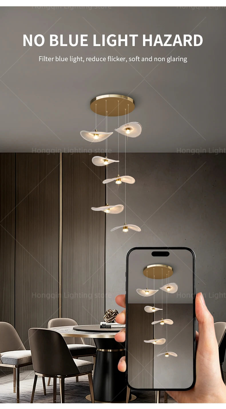 Luxury Stair Chandelier Pendant Light Lighting Duplex Loft Glass Hanging Lamp Nordic Minimalist Long Staircase Chandelier Lustre