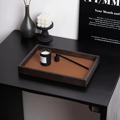 1pc Woven Texture Faux Leather Storage Tray,Watch Jewelry Organizer, Decorative Home Display Tray, Cosmetic Holder, Storage Tray