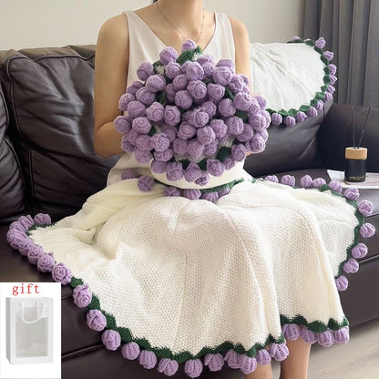 Rose Blanket Bouquet With Gift Bag Crochet Handmade Blanket of Roses Birthday Valentine's Day Gift for Girlfriend