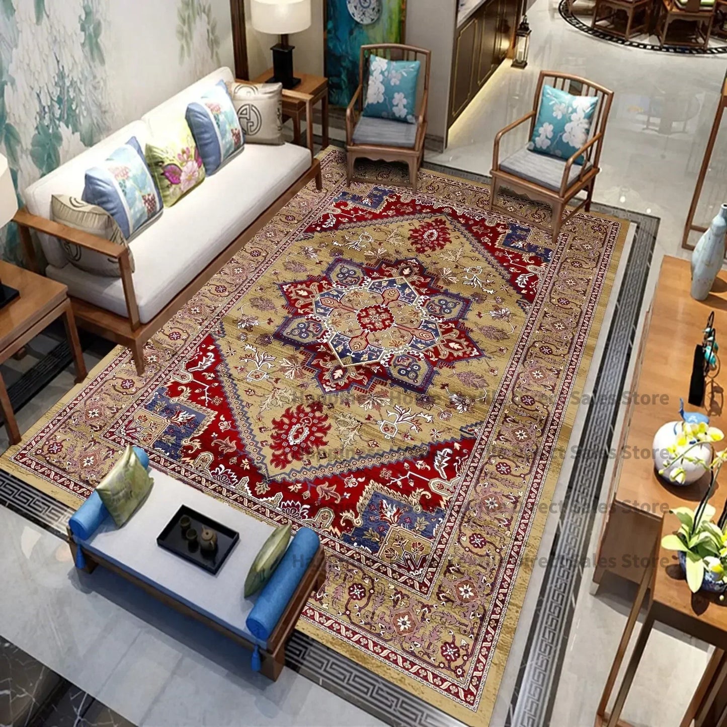 Persian Luxury Rugs for Bedroom Retro Red Home Decor Carpets for Living Room Soft Washable Non-slip Washroom Floor Mats Alfombra