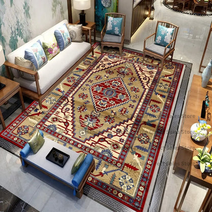 Persian Luxury Rugs for Bedroom Retro Red Home Decor Carpets for Living Room Soft Washable Non-slip Washroom Floor Mats Alfombra