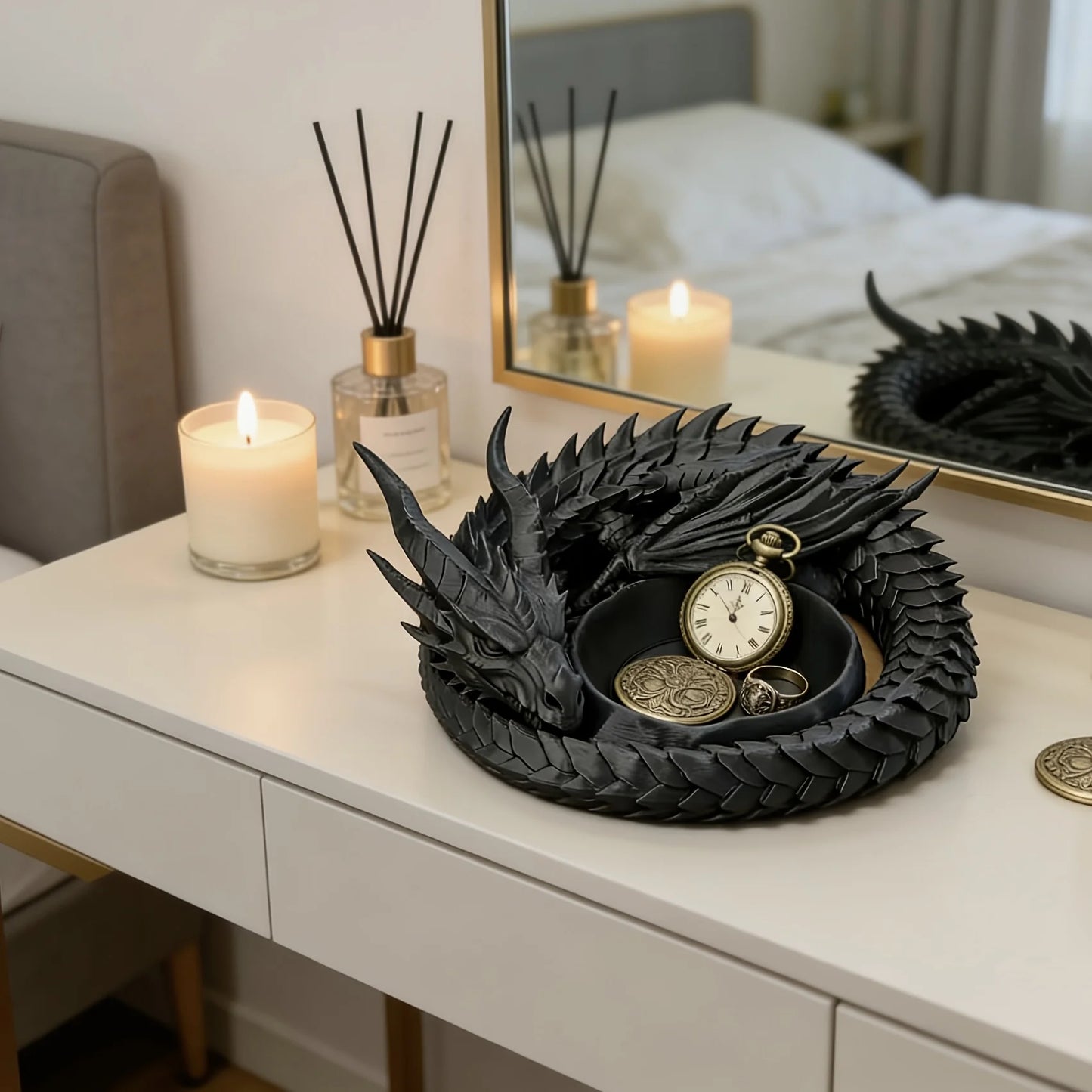 1-Piece Dragon Guardian Style Ornament Storage Tray, 3D Gothic Dragon Head Jewelry Storage Tray, Dark Style Ornament, Ring and Necklace Display Tray, the Best Gift Item