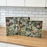 Decorative Rectangular Plastic Tray with Handles,Decal Paper Coffee Table Storage Organizer,Vintage Serving Tray for Home Decor