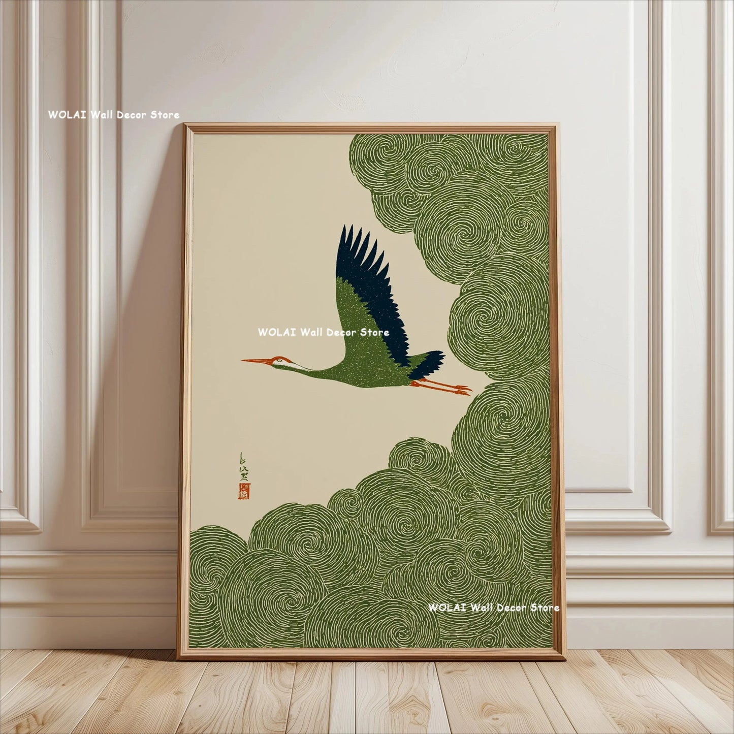 Retro Japanese Forest & Koi Fish Zen Water Painting Canvas Poster Abstract Sun Waves Wall Art Printing for Peaceful Home Decor
