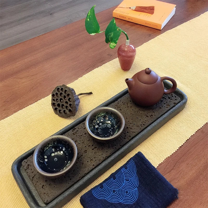 Tea Tray Natural Volcanic Basalt Handcarved Dragon Totem Dry Pour Kung Fu Tea Ceremony Home Office Decor Tea Lover Gift 38x12cm