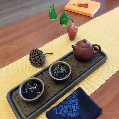 Tea Tray Natural Volcanic Basalt Handcarved Dragon Totem Dry Pour Kung Fu Tea Ceremony Home Office Decor Tea Lover Gift 38x12cm