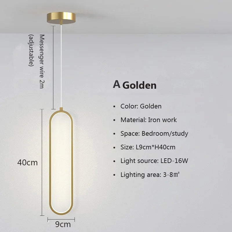 LED pendant light modern minimalist bedroom dining room golden black hanging light bedside reading light LED decorative pendant