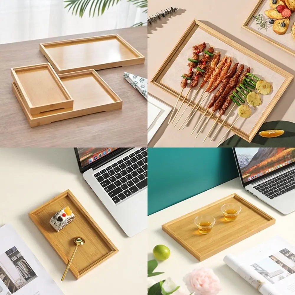 Rectangular Bamboo Tray Wooden Solid Color Fruit Snack Plates Kitchen Accessories Household Bread Tray