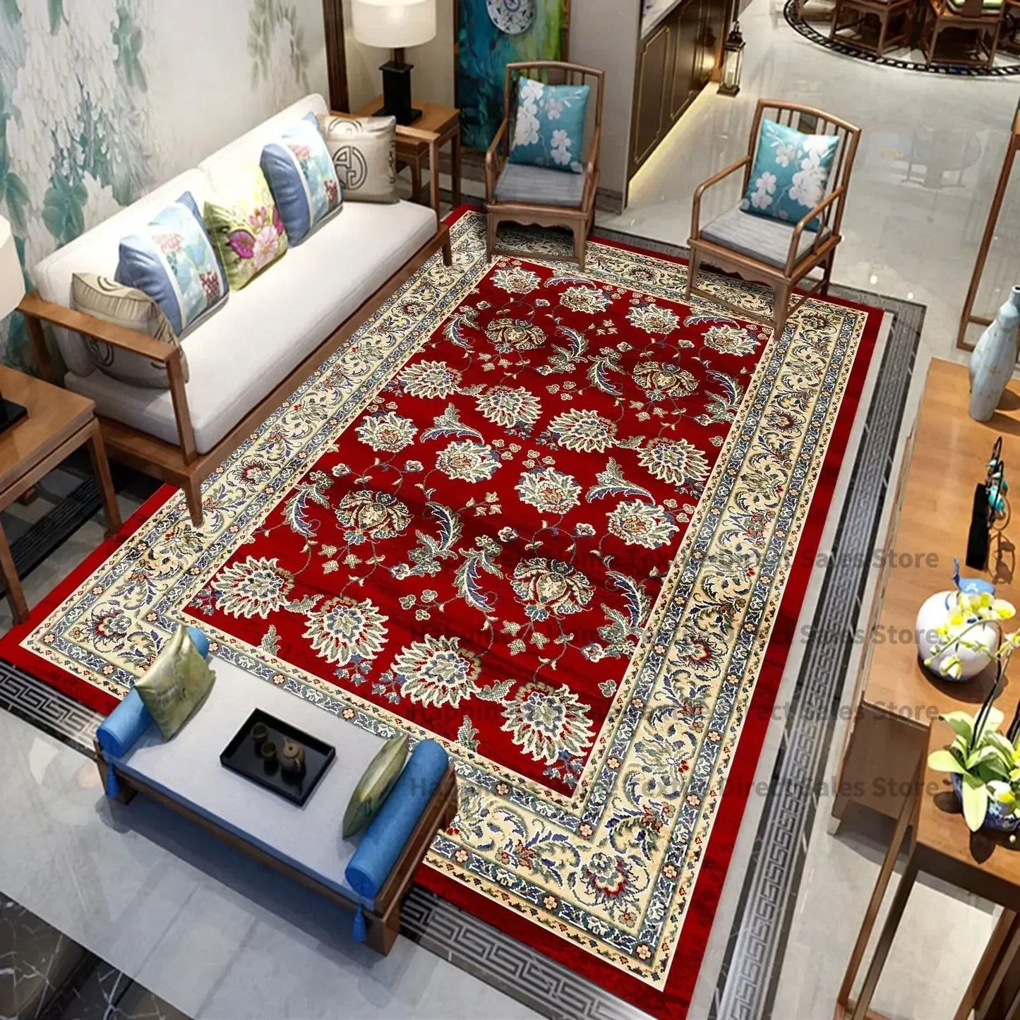 Persian Luxury Rugs for Bedroom Retro Red Home Decor Carpets for Living Room Soft Washable Non-slip Washroom Floor Mats Alfombra