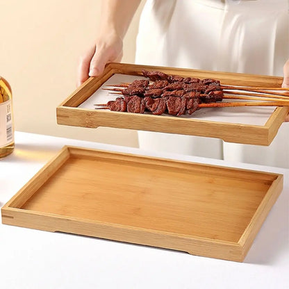 Rectangular Bamboo Tray Wooden Solid Color Fruit Snack Plates Kitchen Accessories Household Bread Tray