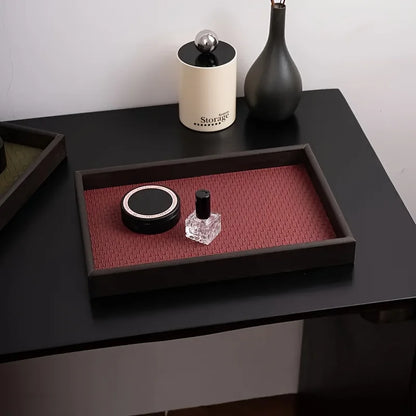 1pc Woven Texture Faux Leather Storage Tray,Watch Jewelry Organizer, Decorative Home Display Tray, Cosmetic Holder, Storage Tray
