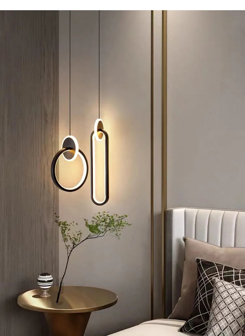 LED pendant light modern minimalist bedroom dining room golden black hanging light bedside reading light LED decorative pendant
