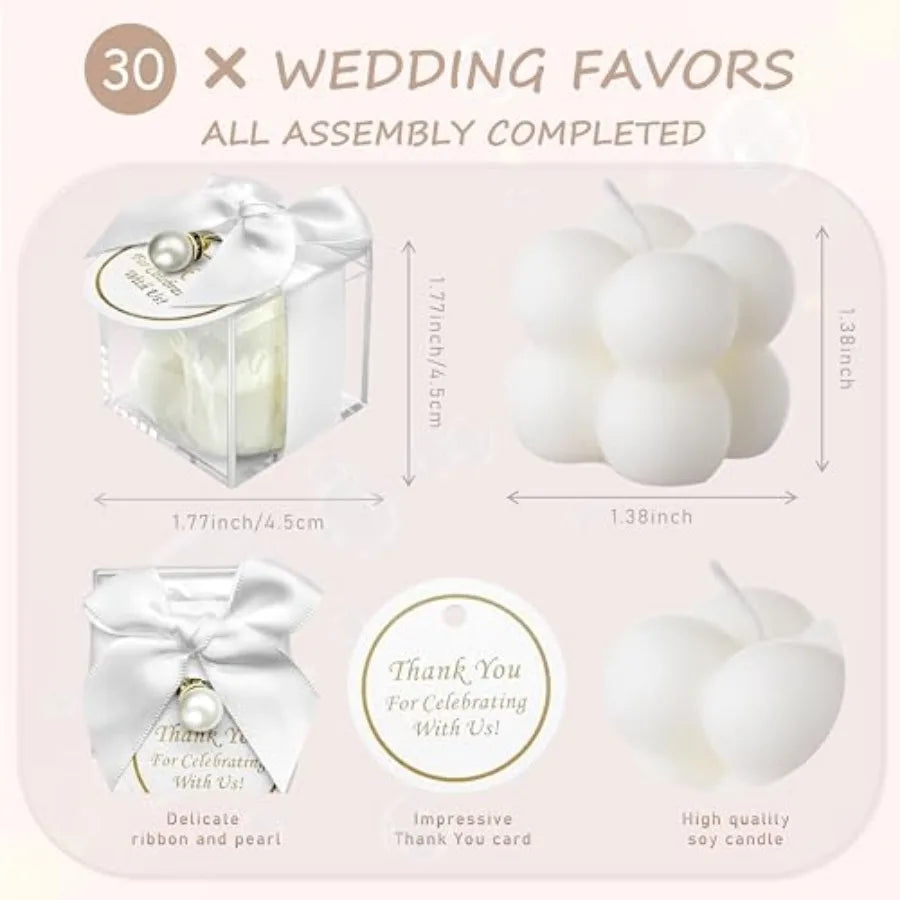 30 Sets Fully Assembled Small Bubble Candle Party Favors for Guests Bulk Bridal Showers Favors Candles with Stylish Ribbons Tha