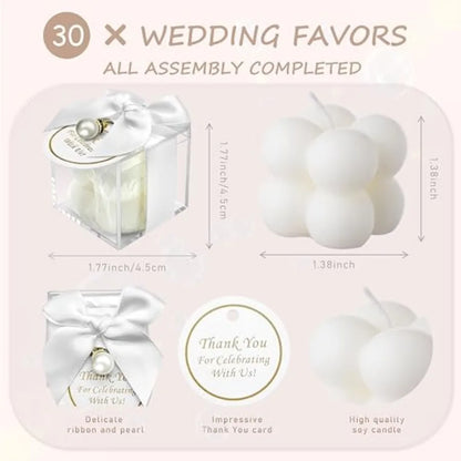 30 Sets Fully Assembled Small Bubble Candle Party Favors for Guests Bulk Bridal Showers Favors Candles with Stylish Ribbons Tha