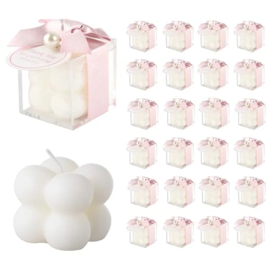 30 Sets Fully Assembled Small Bubble Candle Party Favors for Guests Bulk Bridal Showers Favors Candles with Stylish Ribbons Tha