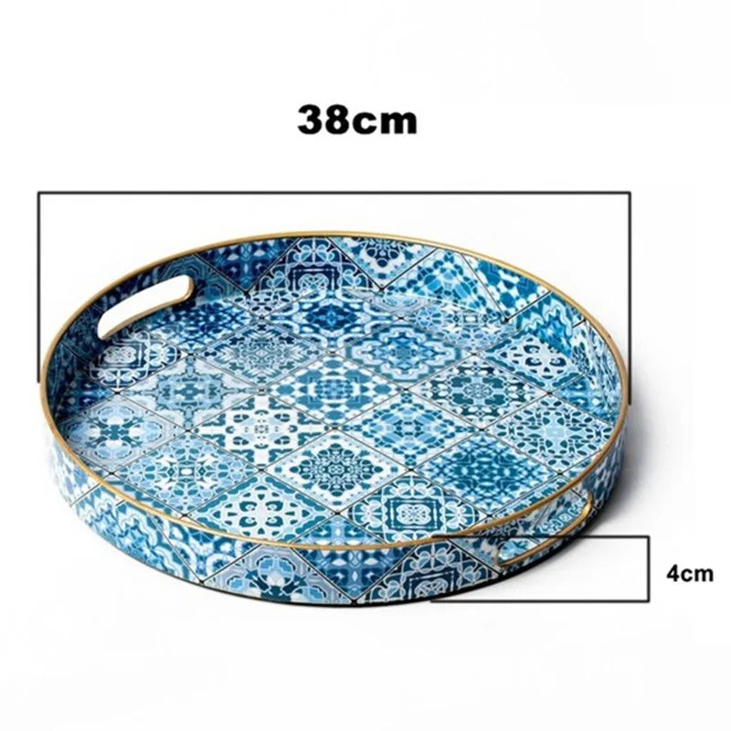 Decorative Rectangular Plastic Tray with Handles,Decal Paper Coffee Table Storage Organizer,Vintage Serving Tray for Home Decor